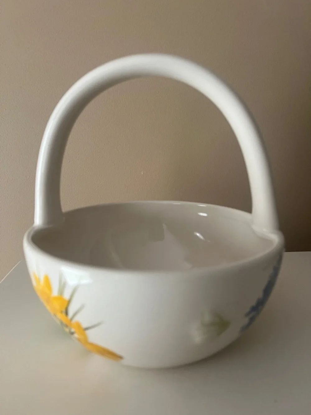 Blossoms and Blooms Happy Easter Ceramic Basket Candy Dish with Handle